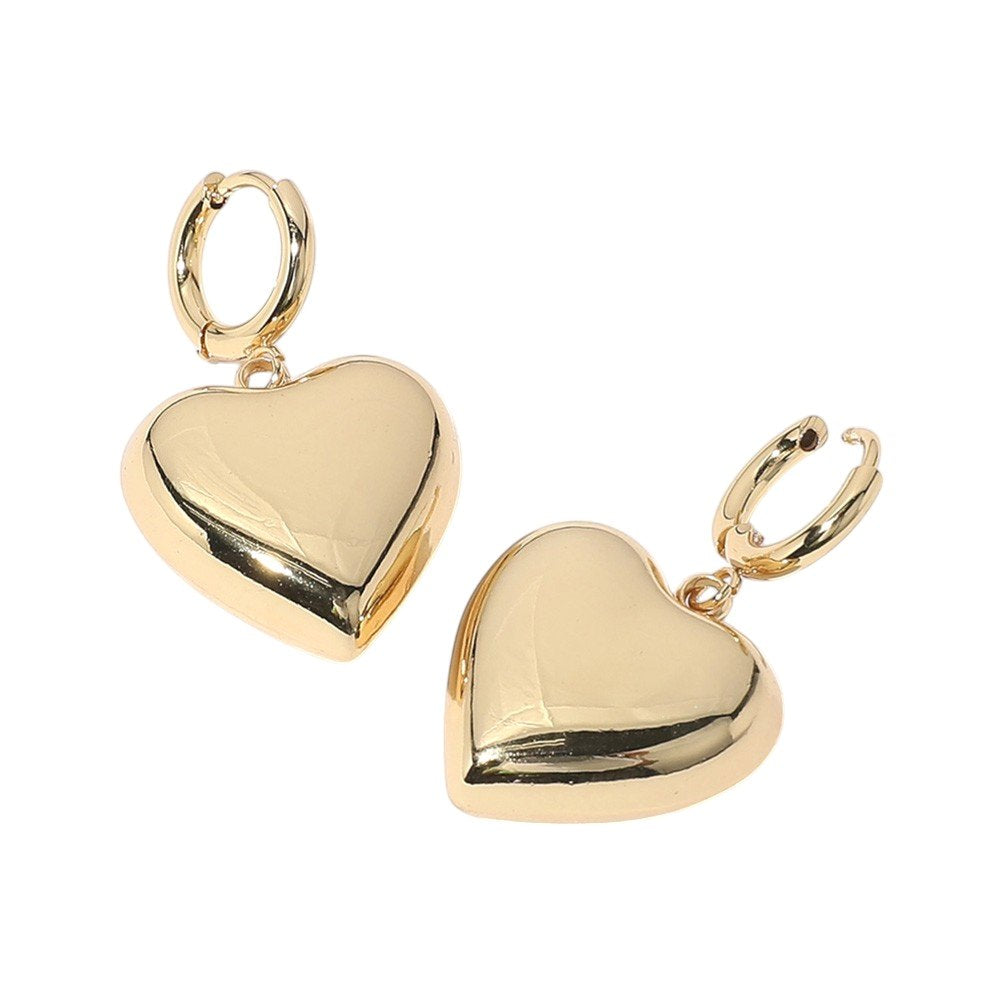 Stainless Steel Heart Dangle Huggie Hoop Earrings