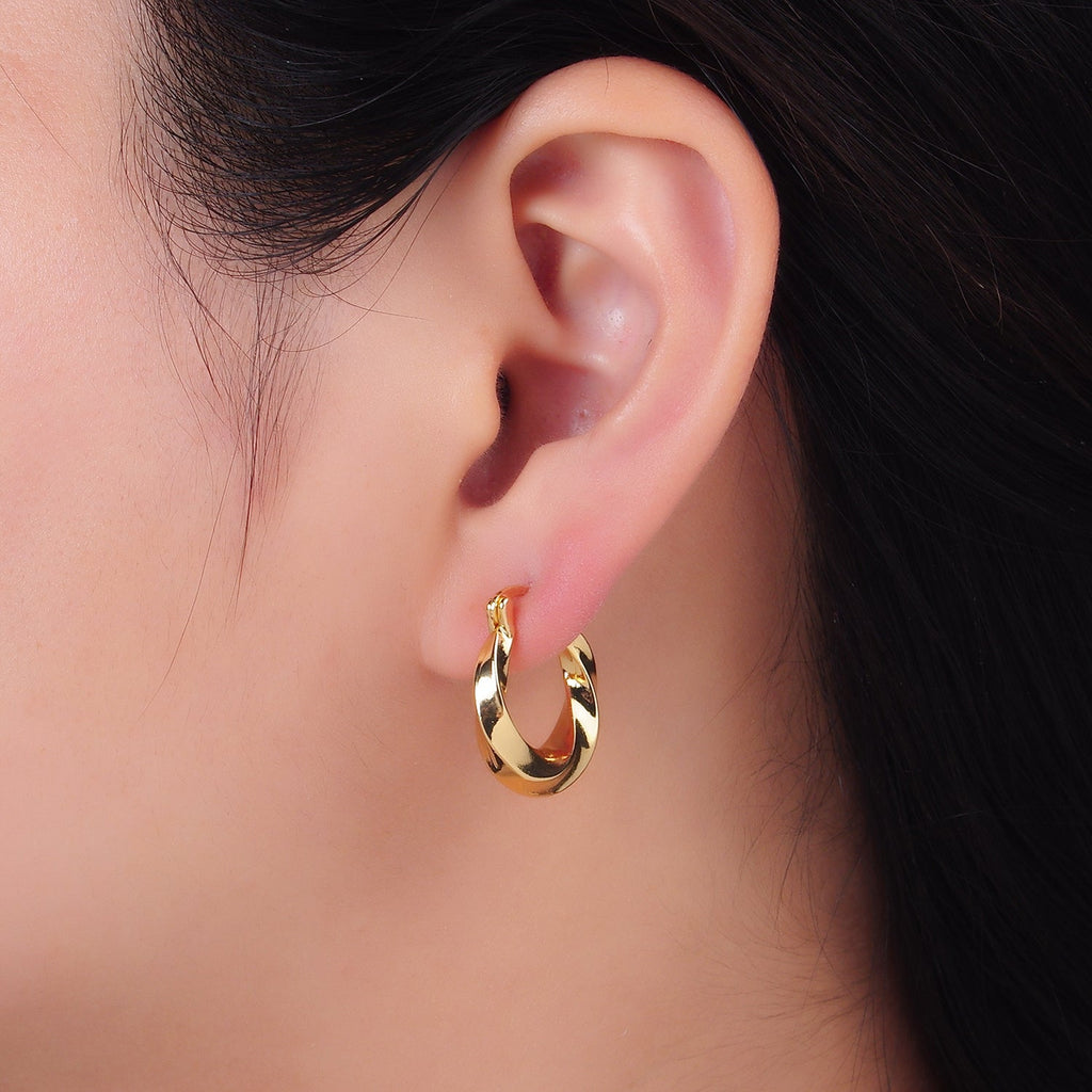 24K Gold Filled 20mm Edged Twist Latch Hoop Earrings