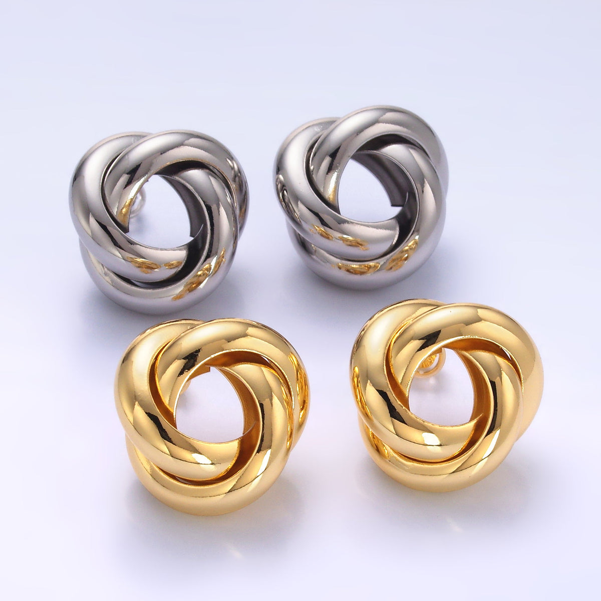 24K Gold Filled Geometric Circular Knot Stud Earrings in Gold & Silver