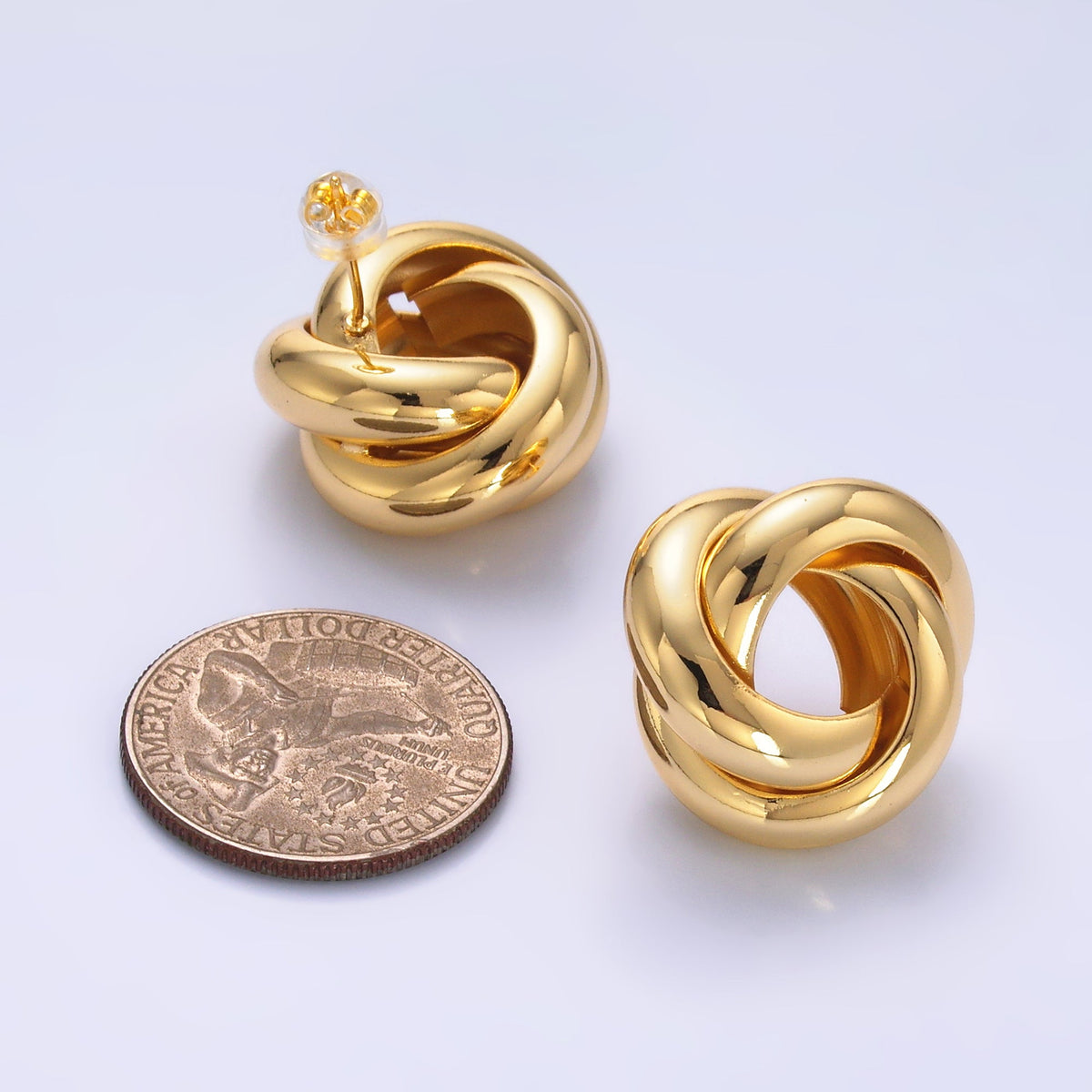 24K Gold Filled Geometric Circular Knot Stud Earrings in Gold & Silver