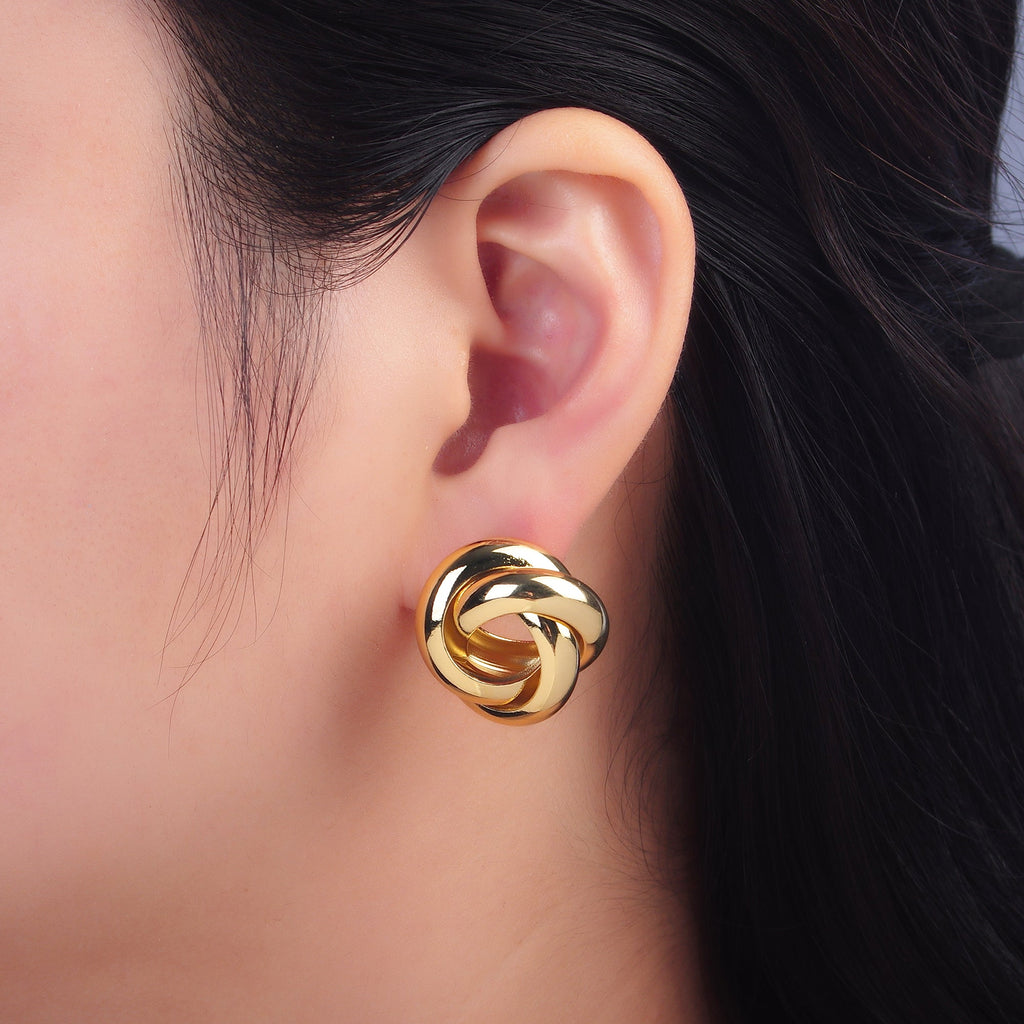24K Gold Filled Geometric Circular Knot Stud Earrings in Gold & Silver