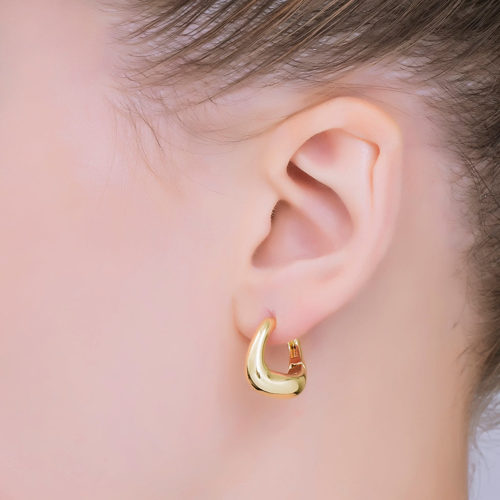 24K Gold Filled Molten Gold Modern Bold Hinged Huggie Hoops Earrings