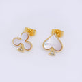 24K Gold Filled Shell Pearl Spades & Clubs Card Mis Matched Stud Earrings
