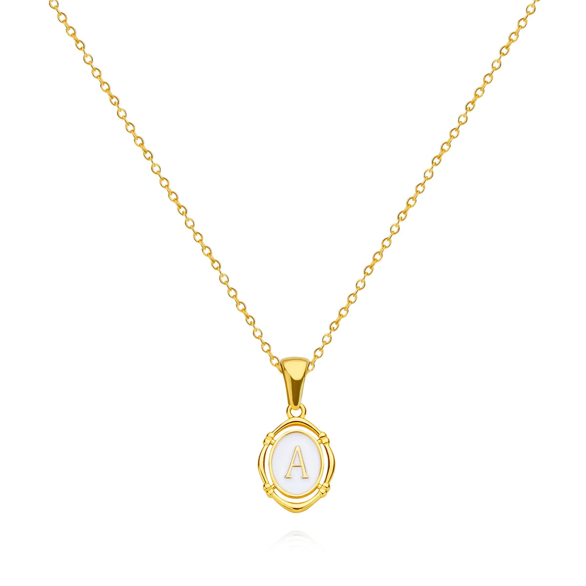 A-Z Letter Initial Enamel Necklace For Women Gold Color Stainless Steel Chain
