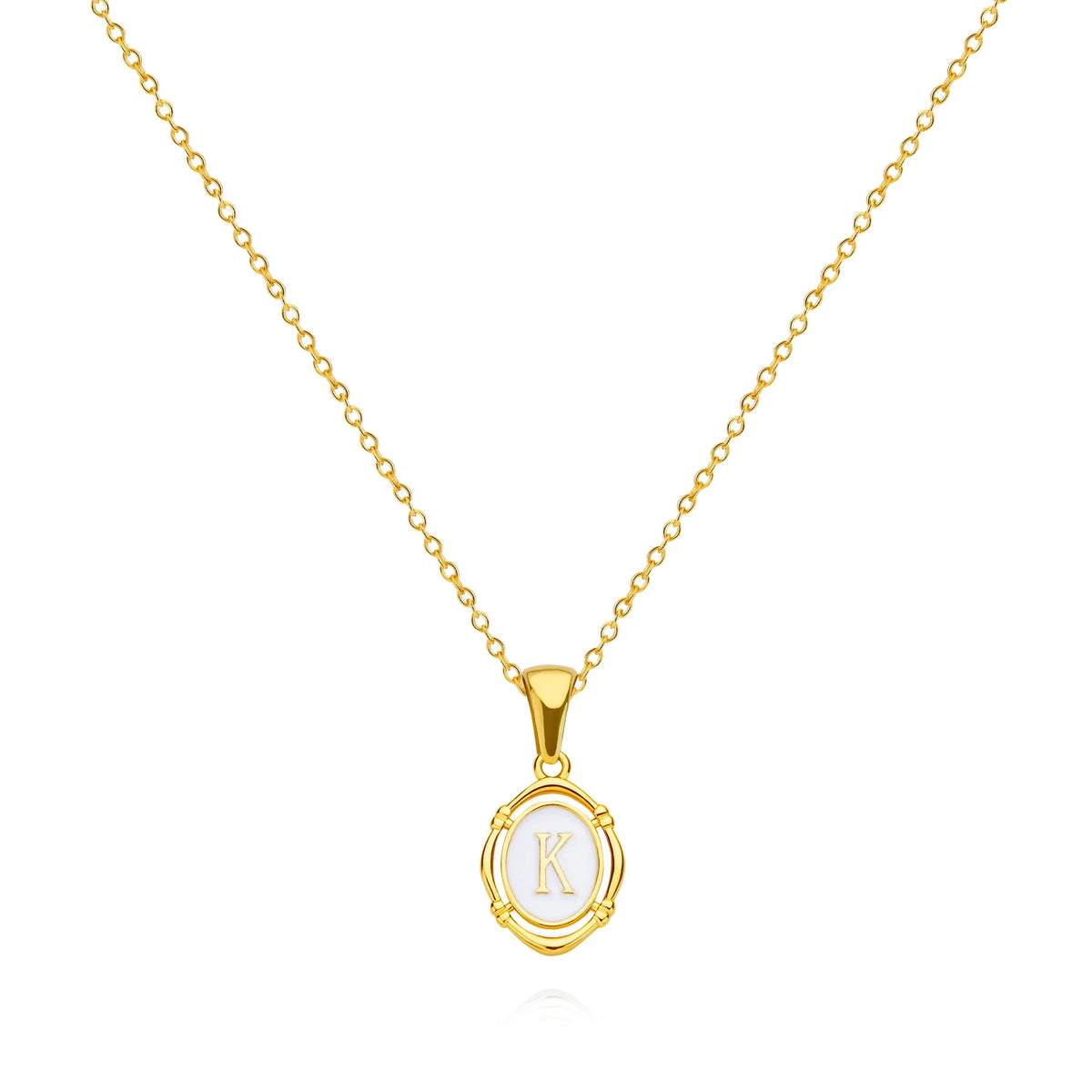 A-Z Letter Initial Enamel Necklace For Women Gold Color Stainless Steel Chain