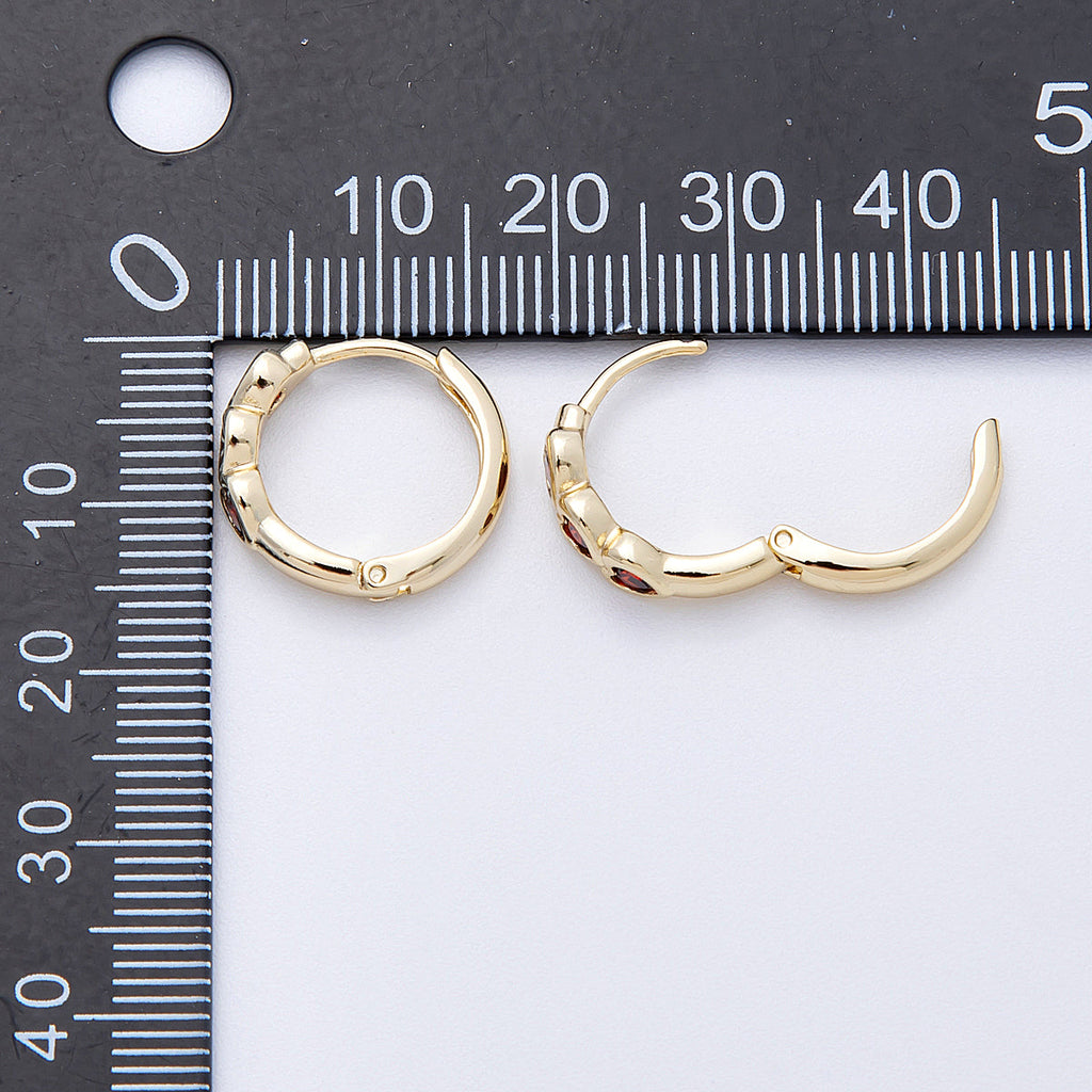 14K Gold Filled 16mm Triple Red CZ Heart Cartilage Huggie Earrings