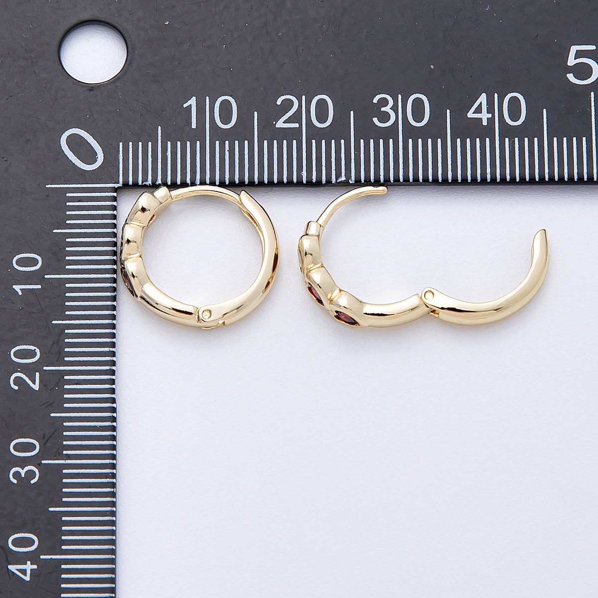 14K Gold Filled 16mm Triple Red CZ Heart Cartilage Huggie Earrings