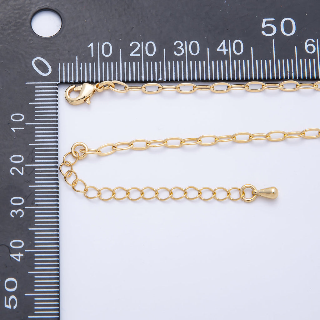 16K Gold Filled 2.5mm Minimalist Paperclip Chain 18 Inch, 20 Inch Necklace w. Extender