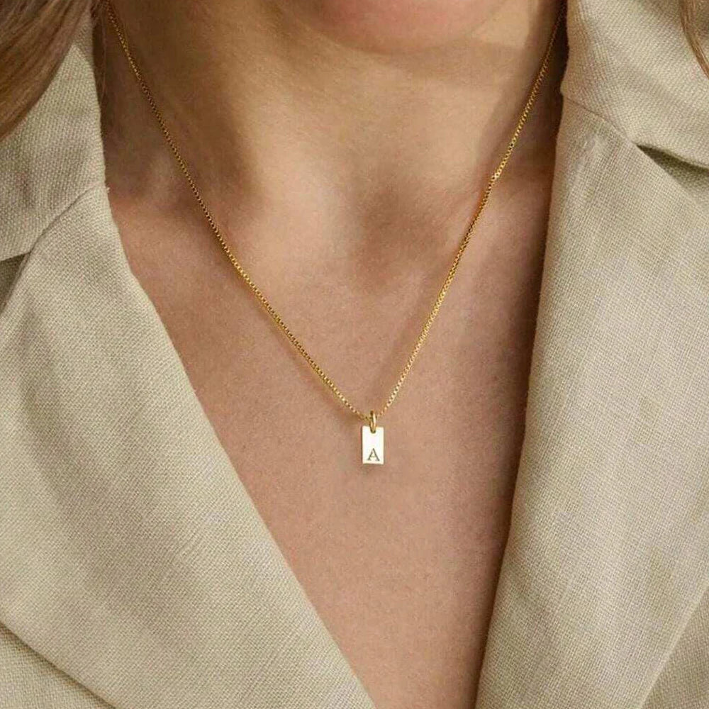 Engraved A-Z Alphabet Charm Necklace Box Chain Stainless Steel Women's Minimalism Jewelry Gift Wholesale