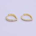 24K Gold Filled 25mm Clear CZ Baguette Navette Triangle Hoop Earrings