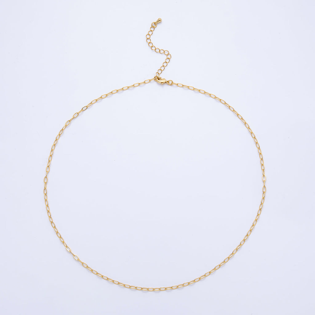 16K Gold Filled 2.5mm Minimalist Paperclip Chain 18 Inch, 20 Inch Necklace w. Extender