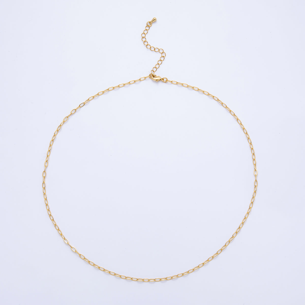 16K Gold Filled 2.5mm Minimalist Paperclip Chain 18 Inch, 20 Inch Necklace w. Extender