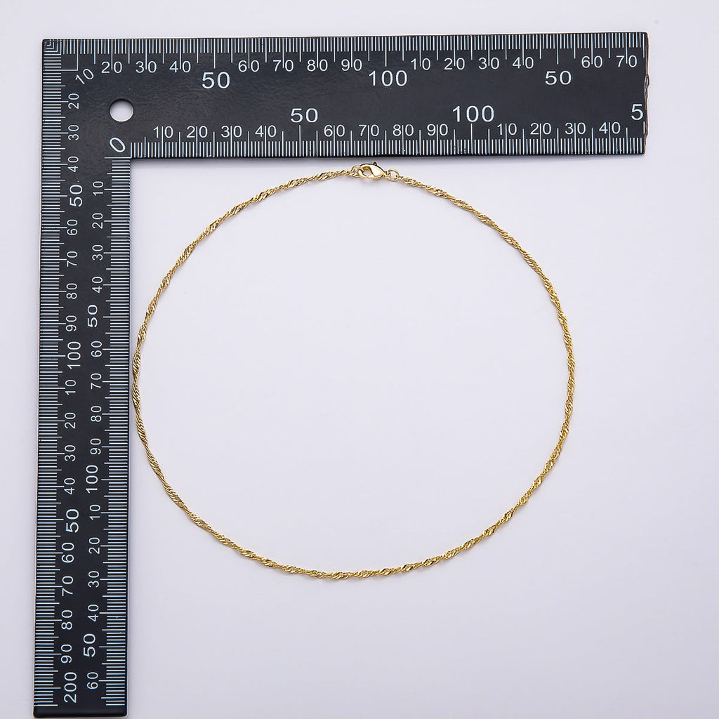 16K Gold Filled 2mm Twisted Singapore Chain 18 Inch Necklace