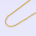 14K Gold Filled 3mm Rope Chain 18.5 Inch Necklace w. Extender